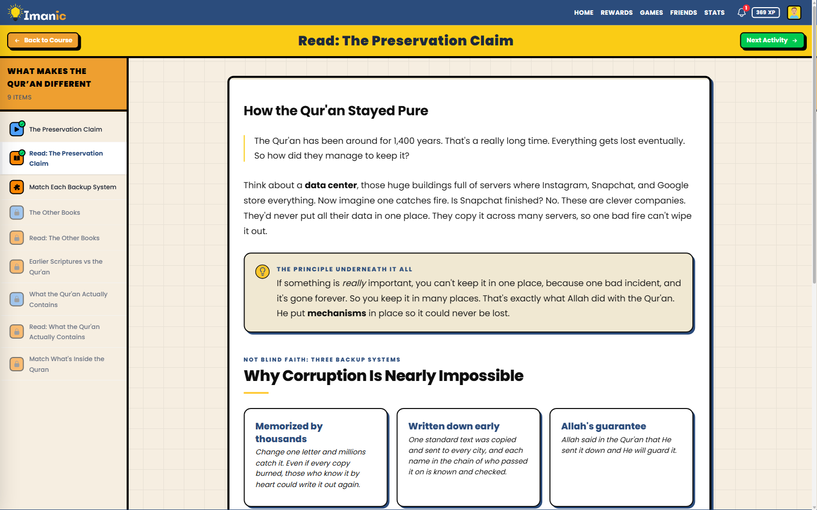 A lesson reading: How the Quran Stayed Pure, written in plain teen language